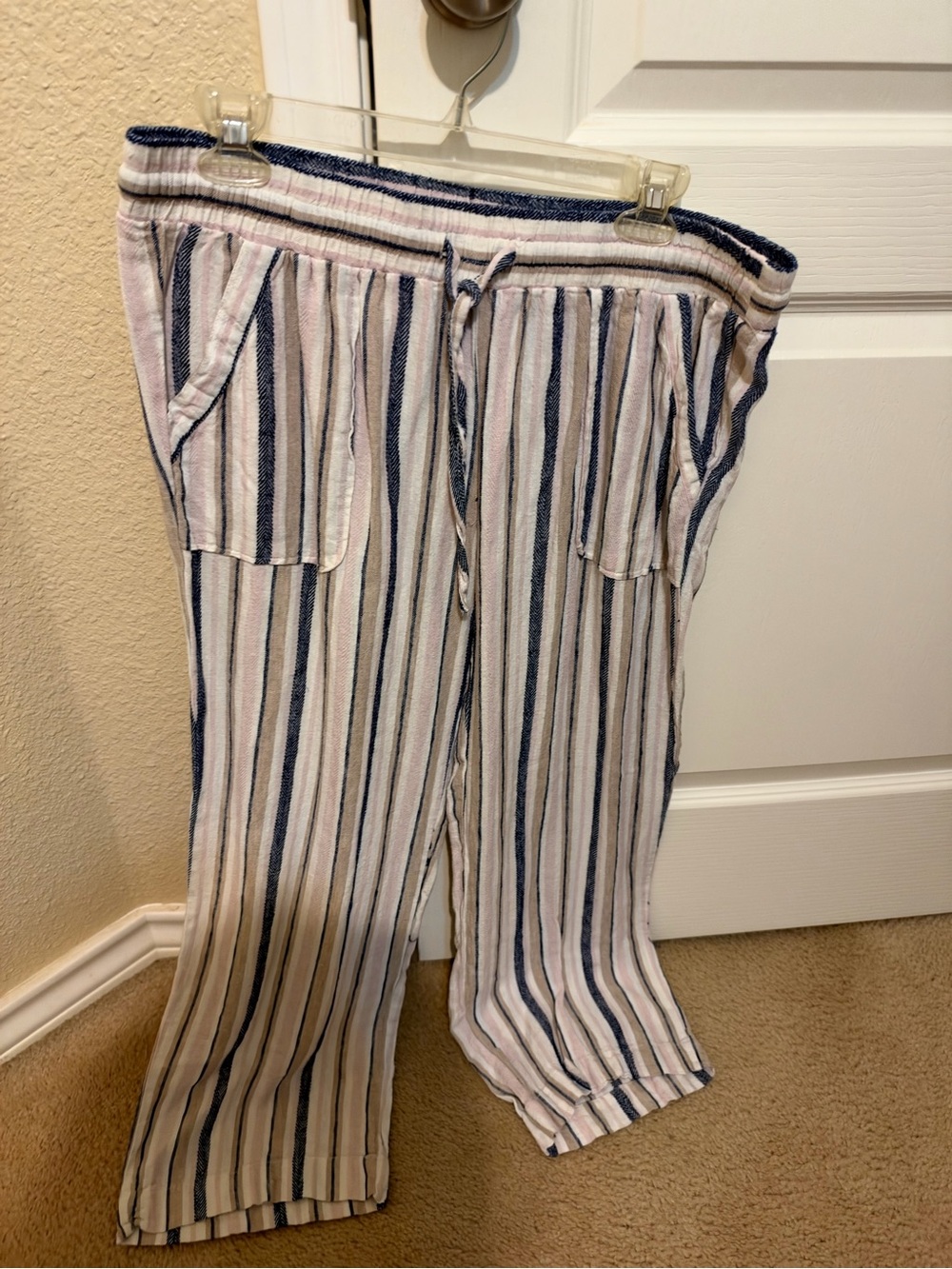 Galaxy By Harvic Striped Drawstring Lounge Pants - Blue & White